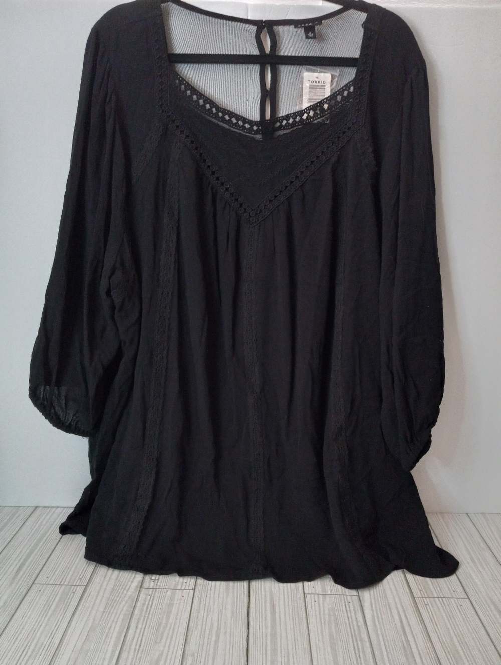 Torrid Whimsy Goth Black Gauze Boho Peasant Embroidered Blouse Plus Size 4X - Picture 4 of 8